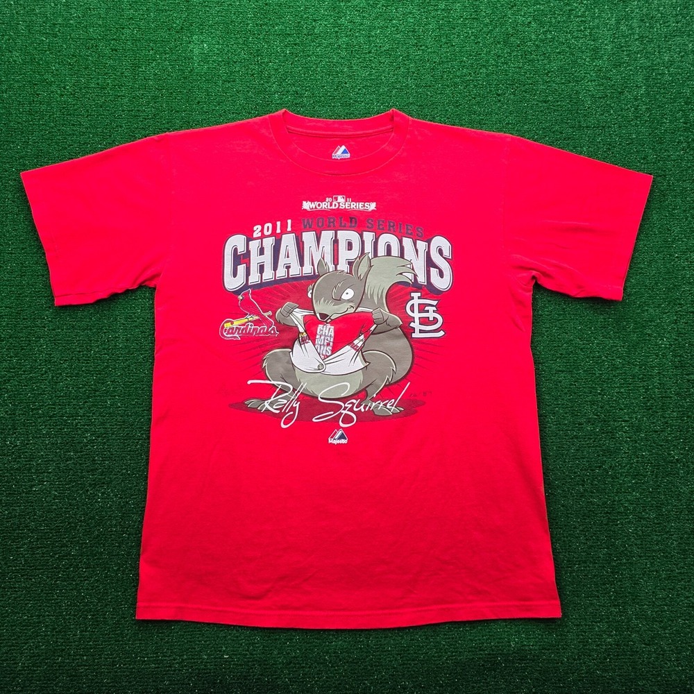 St Louis Cardinals 2011 World Series Champions Rally Squirrel Shirt Mens Medium